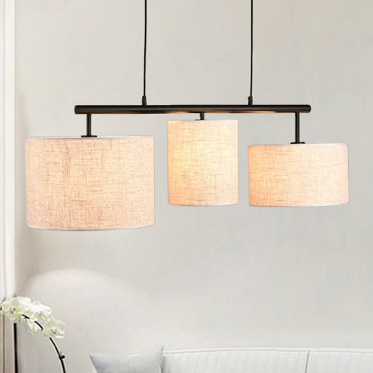 Flaxen Drum Pendant Light - Simple Style, 3 Lights, Fabric Island Lamp for Living Room