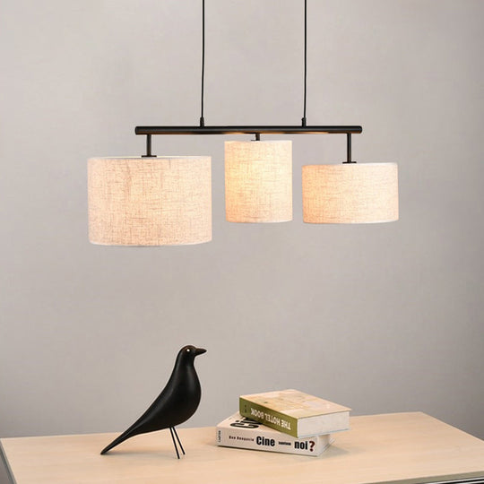 Flaxen Drum Pendant Light - Simple Style, 3 Lights, Fabric Island Lamp for Living Room