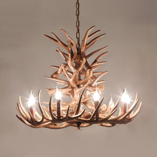 9 Heads Antler Ceiling Chandelier Farmhouse Brown Resin Suspended Lighting Fixture for Restaurant, 23"/27" Wide