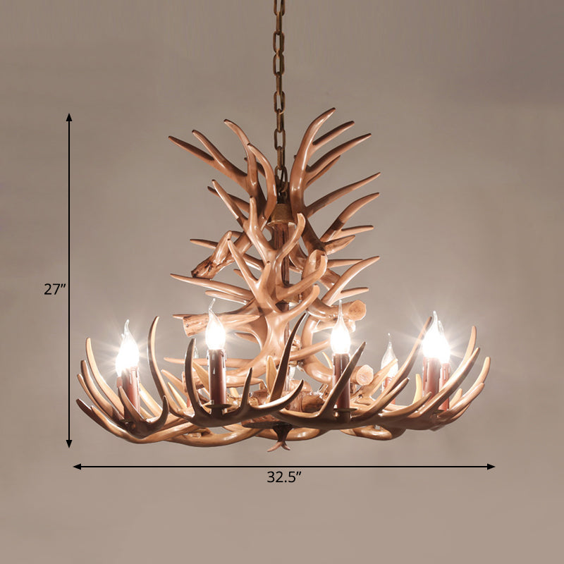 9 Heads Antler Ceiling Chandelier Farmhouse Brown Resin Suspended Lighting Fixture for Restaurant, 23"/27" Wide