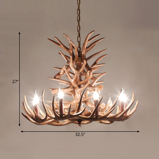 9 Heads Antler Ceiling Chandelier Farmhouse Brown Resin Suspended Lighting Fixture for Restaurant, 23"/27" Wide