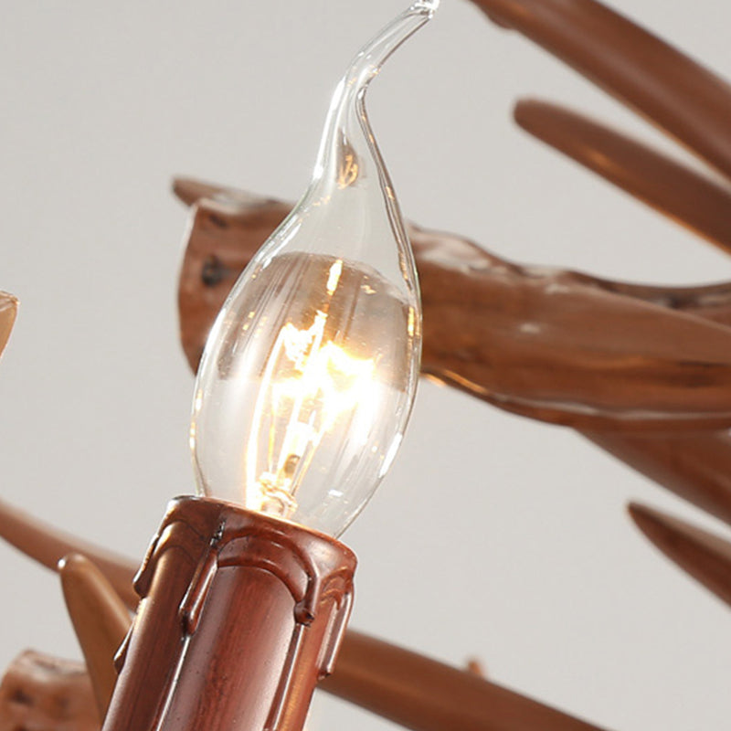 9 Heads Antler Ceiling Chandelier Farmhouse Brown Resin Suspended Lighting Fixture for Restaurant, 23"/27" Wide