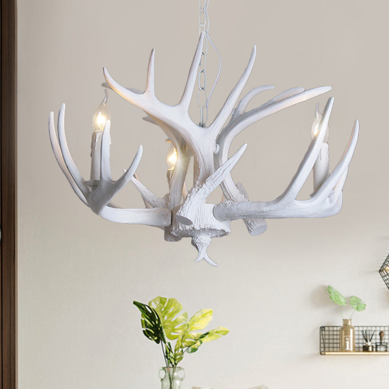 Traditional Resin Chandelier with Antler Design - White Candle Pendant Lamp (3/4/5 Lights) for Living Room Ceiling