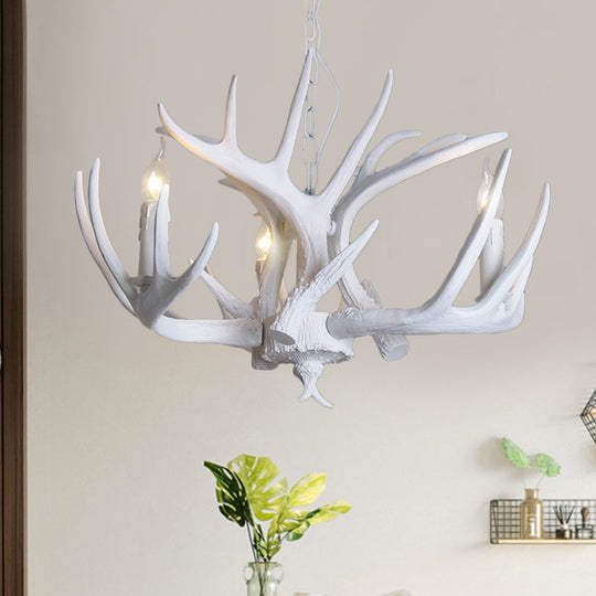 Traditional Resin Chandelier with Antler Design - White Candle Pendant Lamp (3/4/5 Lights) for Living Room Ceiling