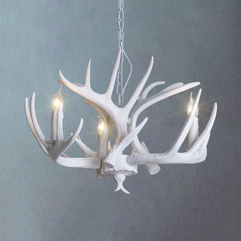 Traditional Resin Chandelier with Antler Design - White Candle Pendant Lamp (3/4/5 Lights) for Living Room Ceiling