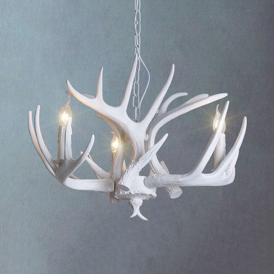 Traditional Resin Chandelier with Antler Design - White Candle Pendant Lamp (3/4/5 Lights) for Living Room Ceiling