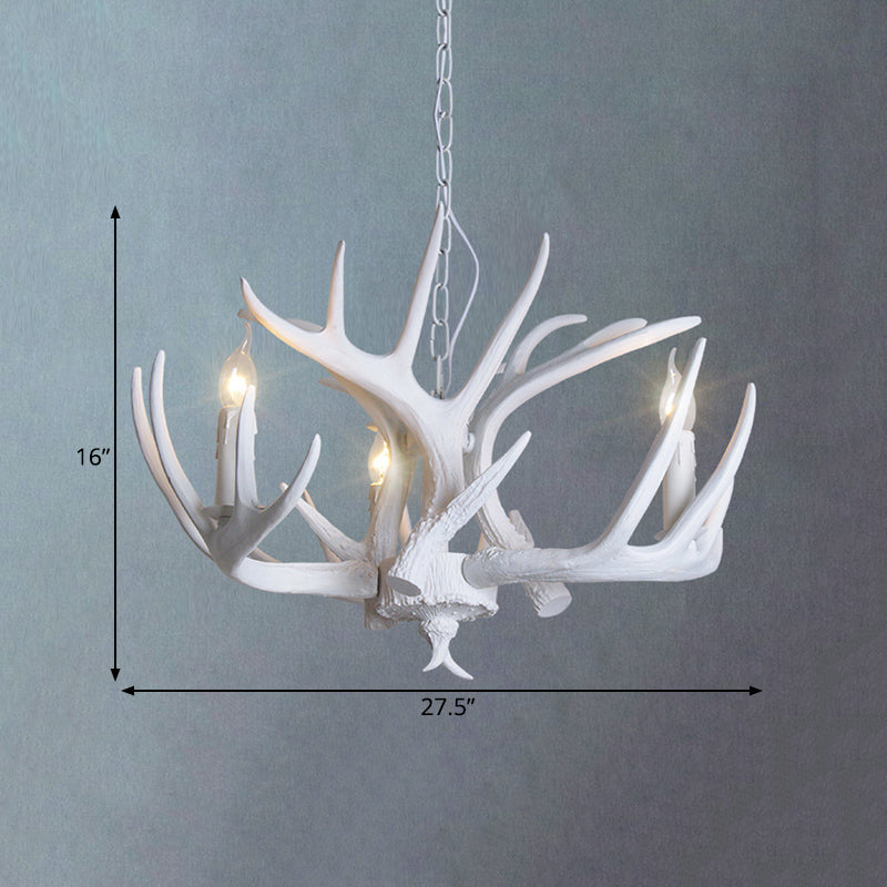 Traditional Resin Chandelier with Antler Design - White Candle Pendant Lamp (3/4/5 Lights) for Living Room Ceiling