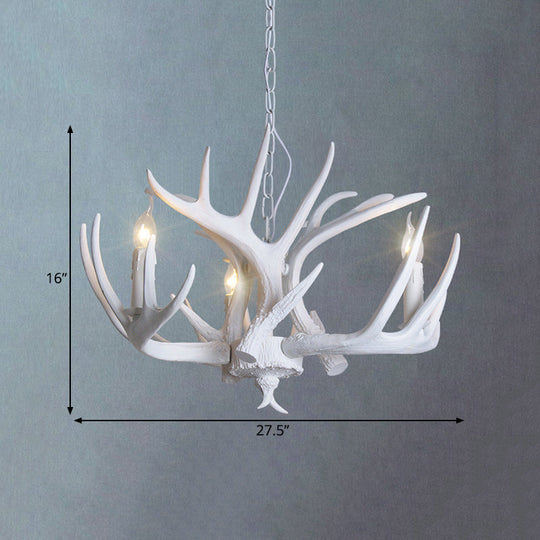 Traditional Resin Chandelier with Antler Design - White Candle Pendant Lamp (3/4/5 Lights) for Living Room Ceiling