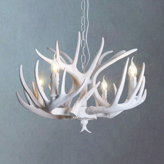 Traditional Resin Chandelier with Antler Design - White Candle Pendant Lamp (3/4/5 Lights) for Living Room Ceiling