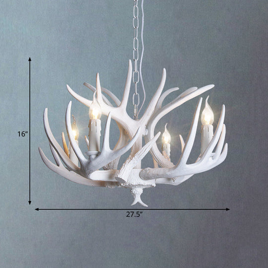 Traditional Resin Chandelier with Antler Design - White Candle Pendant Lamp (3/4/5 Lights) for Living Room Ceiling
