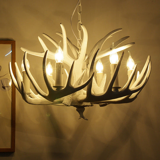 Traditional Resin Chandelier with Antler Design - White Candle Pendant Lamp (3/4/5 Lights) for Living Room Ceiling