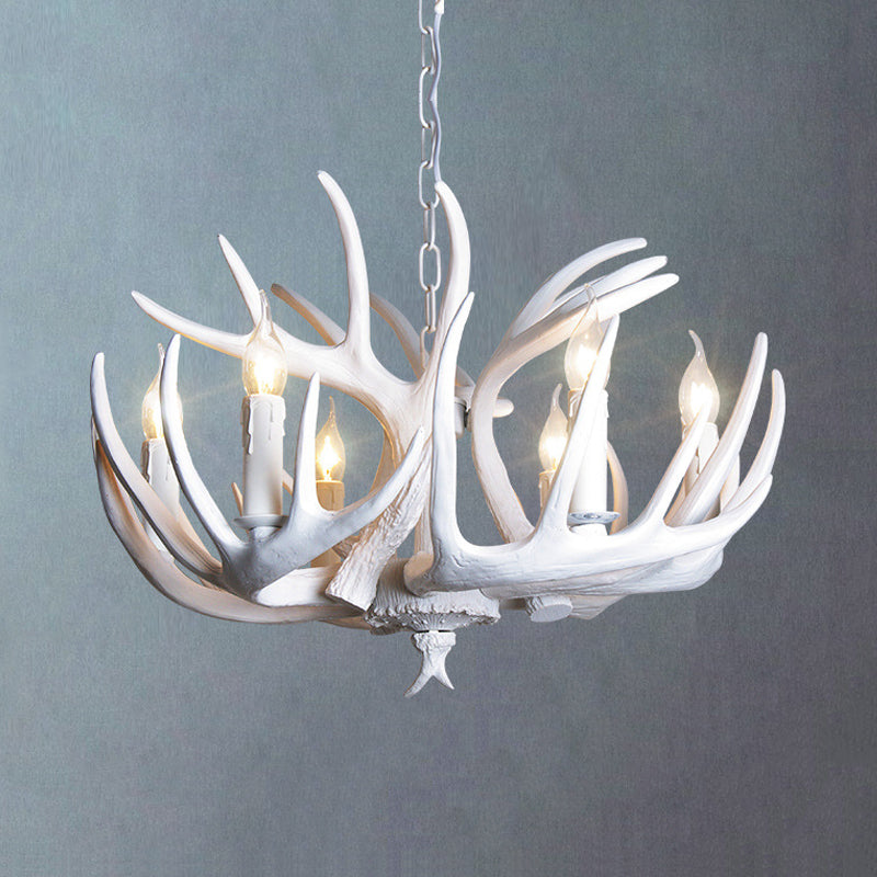 Traditional Resin Chandelier with Antler Design - White Candle Pendant Lamp (3/4/5 Lights) for Living Room Ceiling
