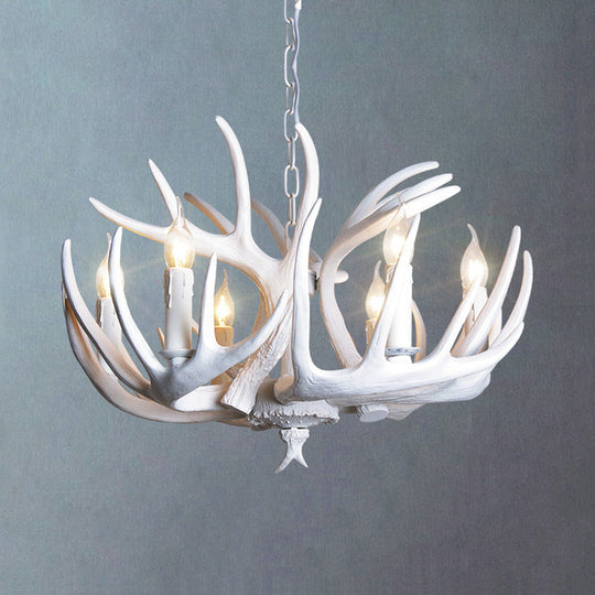 Traditional Resin Chandelier with Antler Design - White Candle Pendant Lamp (3/4/5 Lights) for Living Room Ceiling