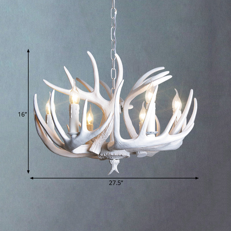 Traditional Resin Chandelier with Antler Design - White Candle Pendant Lamp (3/4/5 Lights) for Living Room Ceiling
