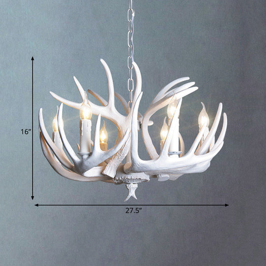 Traditional Resin Chandelier with Antler Design - White Candle Pendant Lamp (3/4/5 Lights) for Living Room Ceiling