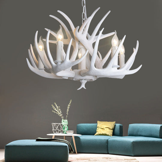 Traditional Resin Chandelier with Antler Design - White Candle Pendant Lamp (3/4/5 Lights) for Living Room Ceiling