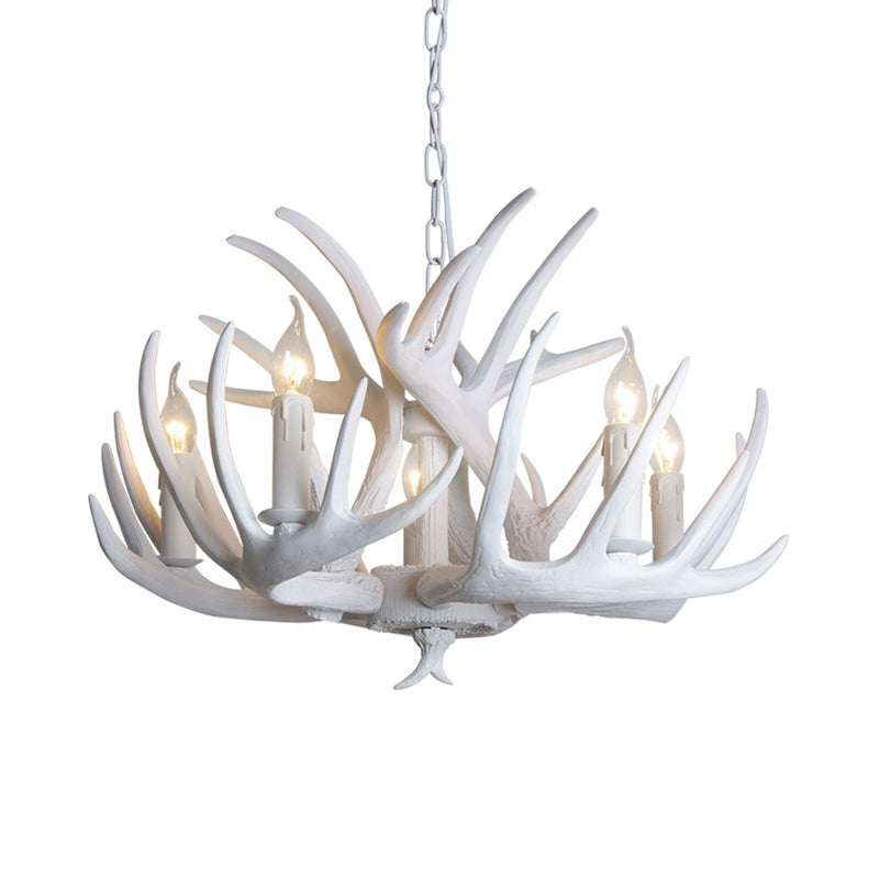 Traditional Resin Chandelier with Antler Design - White Candle Pendant Lamp (3/4/5 Lights) for Living Room Ceiling