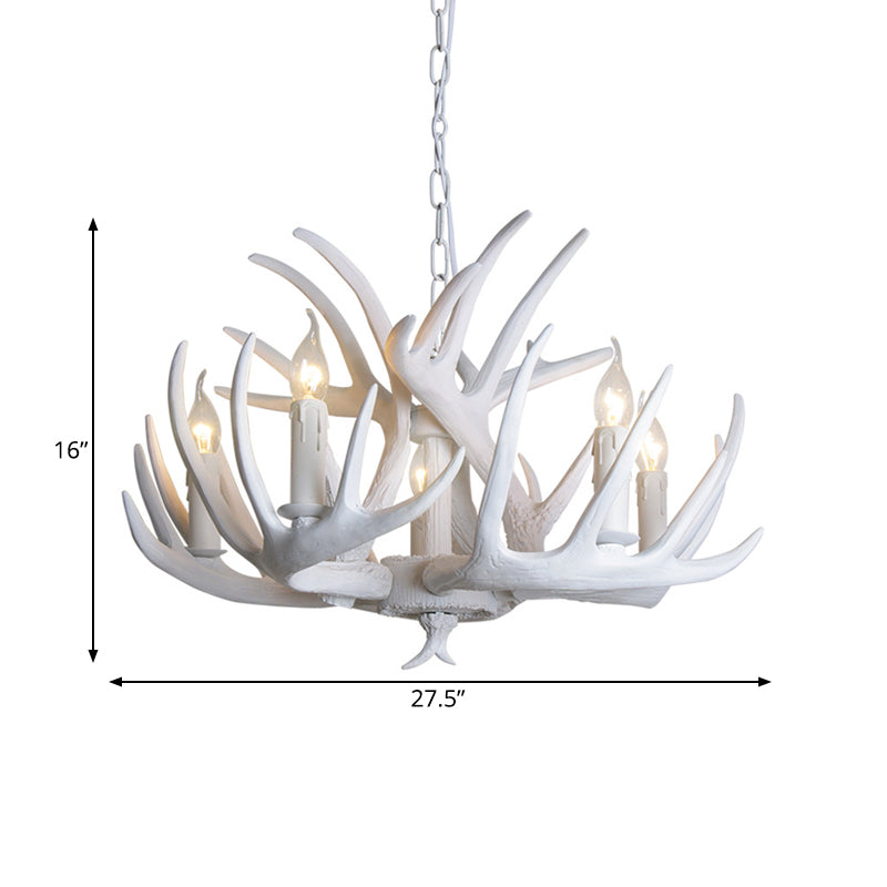 Traditional Resin Chandelier with Antler Design - White Candle Pendant Lamp (3/4/5 Lights) for Living Room Ceiling