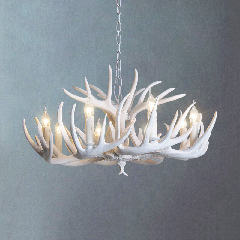 Traditional Resin Chandelier with Antler Design - White Candle Pendant Lamp (3/4/5 Lights) for Living Room Ceiling