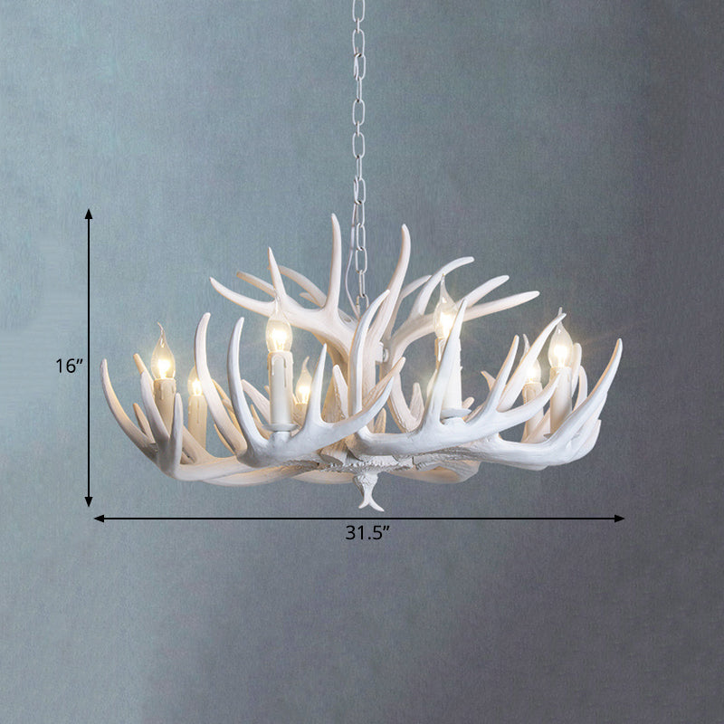 Traditional Resin Chandelier with Antler Design - White Candle Pendant Lamp (3/4/5 Lights) for Living Room Ceiling