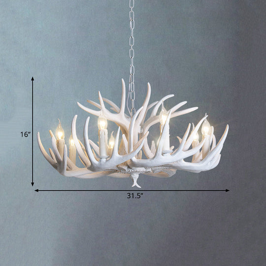 Traditional Resin Chandelier with Antler Design - White Candle Pendant Lamp (3/4/5 Lights) for Living Room Ceiling