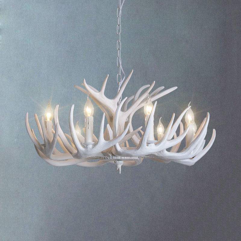 Traditional Resin Chandelier with Antler Design - White Candle Pendant Lamp (3/4/5 Lights) for Living Room Ceiling