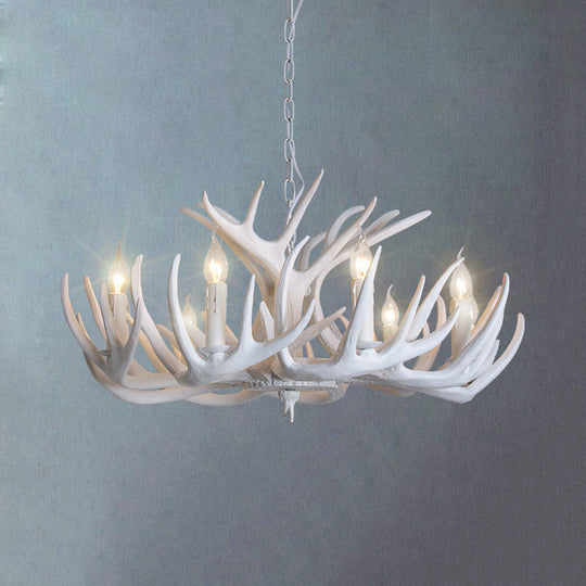 Traditional Resin Chandelier with Antler Design - White Candle Pendant Lamp (3/4/5 Lights) for Living Room Ceiling