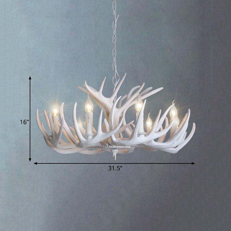 Traditional Resin Chandelier with Antler Design - White Candle Pendant Lamp (3/4/5 Lights) for Living Room Ceiling