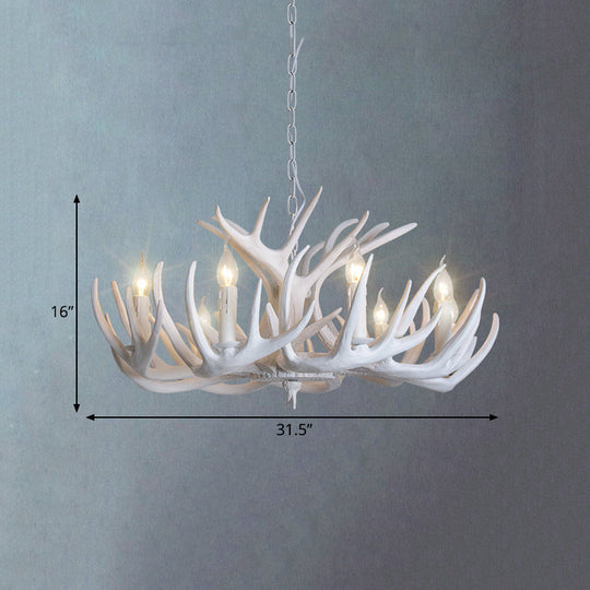 Traditional Resin Chandelier with Antler Design - White Candle Pendant Lamp (3/4/5 Lights) for Living Room Ceiling