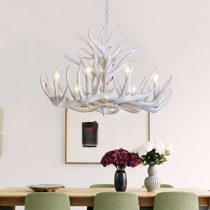 Rustic White Antler Chandelier - 21.5"/25.5"/27.5" Wide - 9/12 Heads - Ceiling Hang Fixture for Living Room