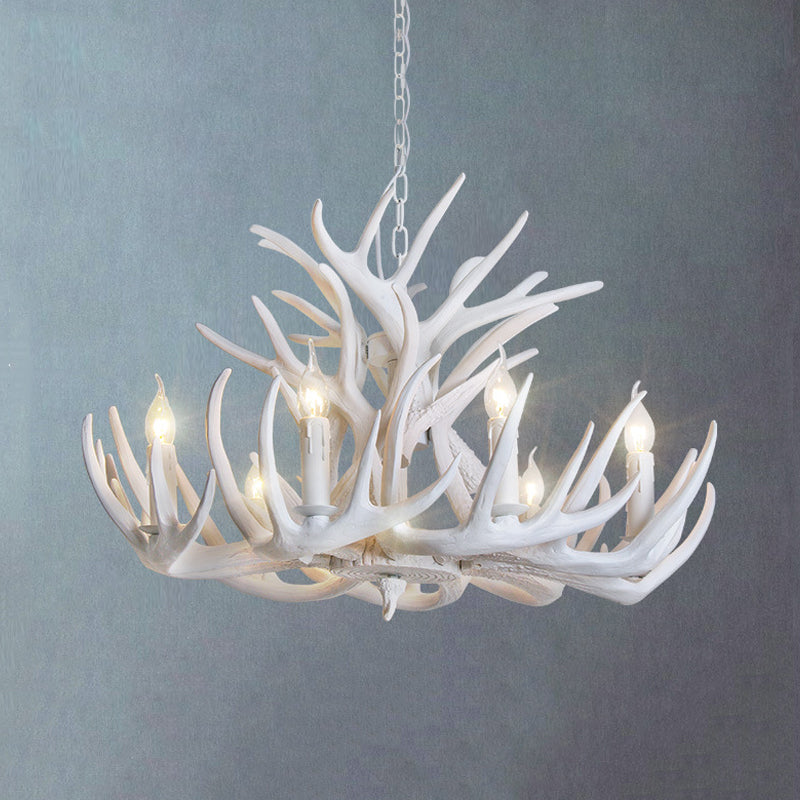 Rustic White Antler Chandelier - 21.5"/25.5"/27.5" Wide - 9/12 Heads - Ceiling Hang Fixture for Living Room