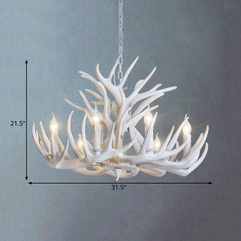 Rustic White Antler Chandelier - 21.5"/25.5"/27.5" Wide - 9/12 Heads - Ceiling Hang Fixture for Living Room