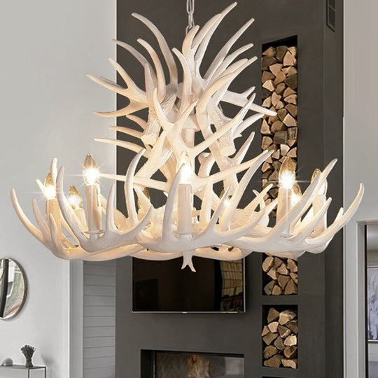 Rustic White Antler Chandelier - 21.5"/25.5"/27.5" Wide - 9/12 Heads - Ceiling Hang Fixture for Living Room