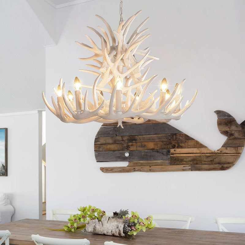 Rustic White Antler Chandelier - 21.5"/25.5"/27.5" Wide - 9/12 Heads - Ceiling Hang Fixture for Living Room