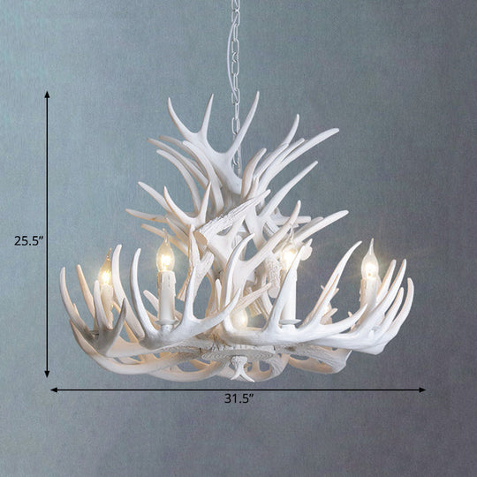 Rustic White Antler Chandelier - 21.5"/25.5"/27.5" Wide - 9/12 Heads - Ceiling Hang Fixture for Living Room