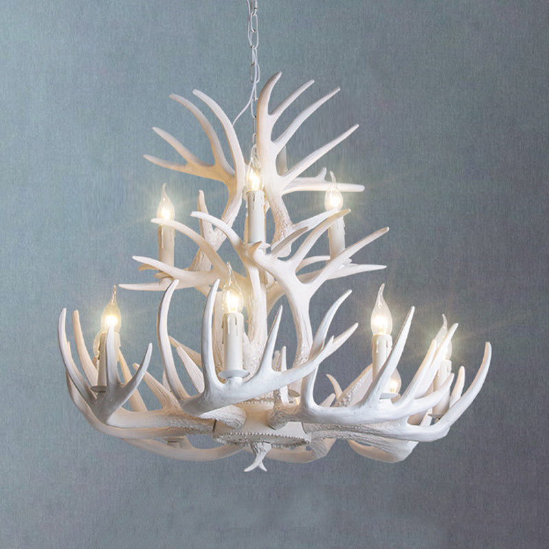 Rustic White Antler Chandelier - 21.5"/25.5"/27.5" Wide - 9/12 Heads - Ceiling Hang Fixture for Living Room