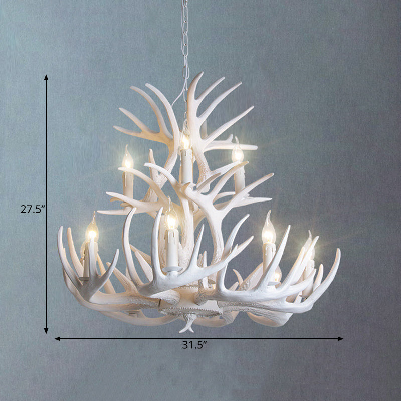 Rustic White Antler Chandelier - 21.5"/25.5"/27.5" Wide - 9/12 Heads - Ceiling Hang Fixture for Living Room
