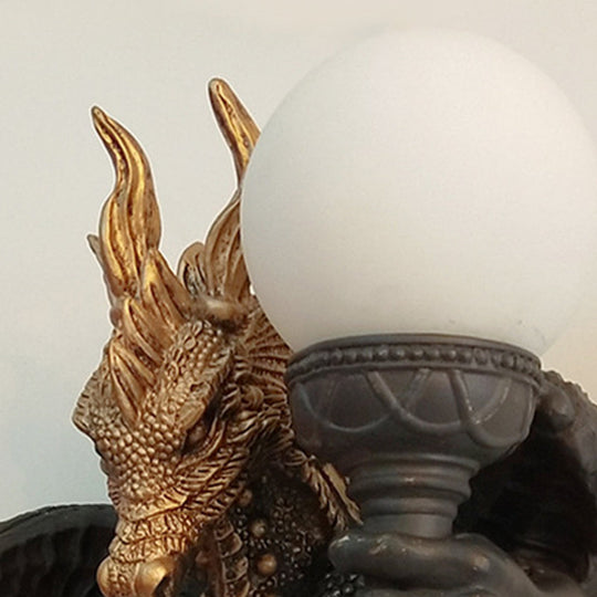 Black Glass Wall Sconce with Dragon Resin Backplate - Traditional Light Fixture