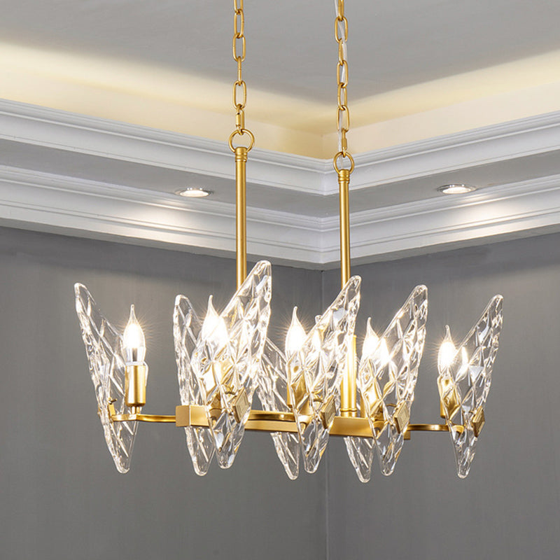 Gold Lattice Glass Candelabra Suspension Lamp - 8-Head Postmodern Island Lighting for Dining Room