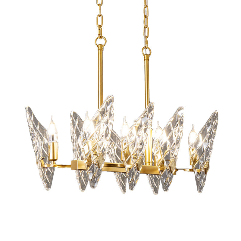 Gold Lattice Glass Candelabra Suspension Lamp - 8-Head Postmodern Island Lighting for Dining Room