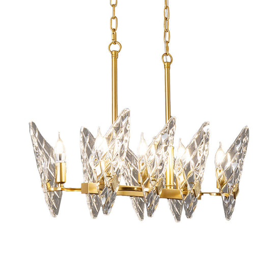 Gold Lattice Glass Candelabra Suspension Lamp - 8-Head Postmodern Island Lighting for Dining Room