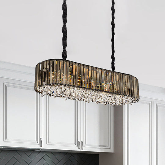 Modern Smoke Gray Crystal Pendant Light for Dining Room Island - 6 Heads, 3 Sided Design