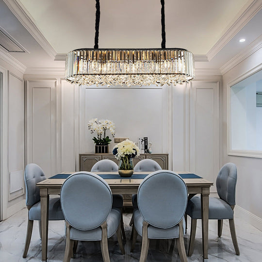 Modern Smoke Gray Crystal Pendant Light for Dining Room Island - 6 Heads, 3 Sided Design