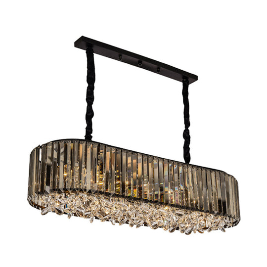 Modern Smoke Gray Crystal Pendant Light for Dining Room Island - 6 Heads, 3 Sided Design