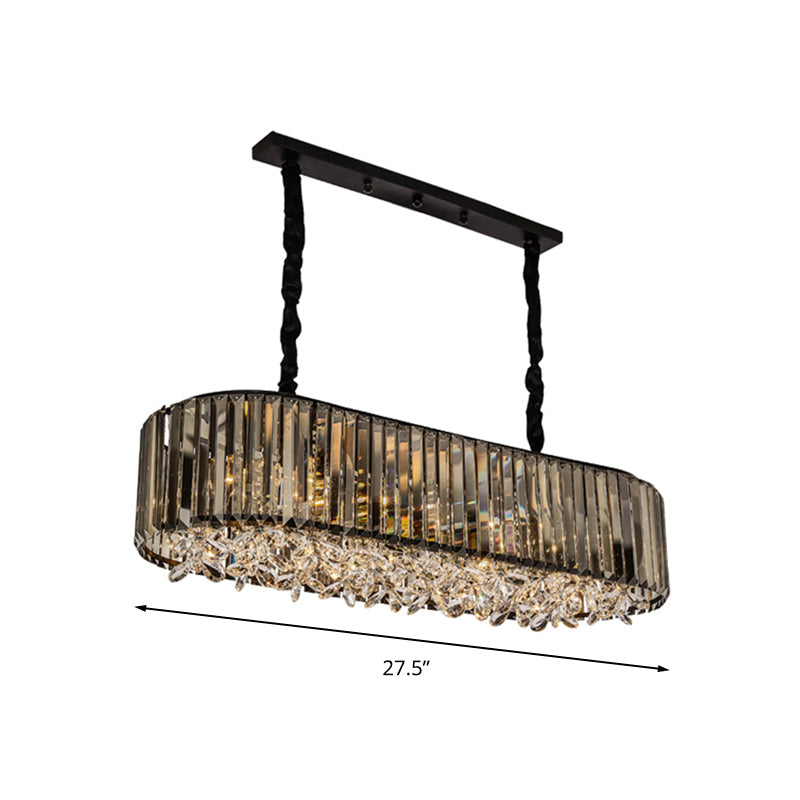 Modern Smoke Gray Crystal Pendant Light for Dining Room Island - 6 Heads, 3 Sided Design