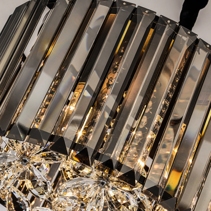 Modern Smoke Gray Crystal Pendant Light for Dining Room Island - 6 Heads, 3 Sided Design