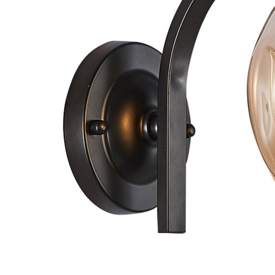 Modern Blown Glass Cup Sconce Wall Mounted Lighting - Blue/Green/Amber - 1 Head, Black/Gold Curved Arm - Bedside