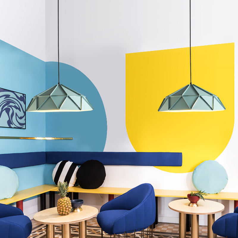 Blue Metal Suspension Light for Modern Dining Room - 1-Light Down Lighting