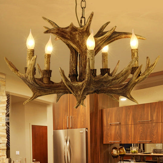 Rustic Faux Antler Chandelier – 5-Light Resin Pendant for Living Room