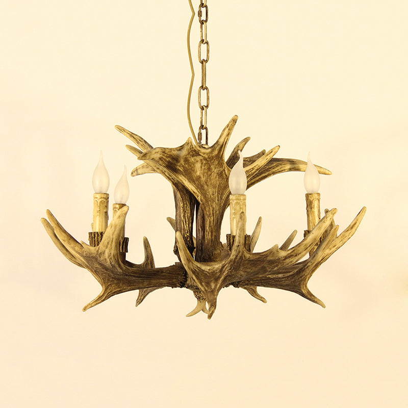 Rustic Faux Antler Chandelier – 5-Light Resin Pendant for Living Room